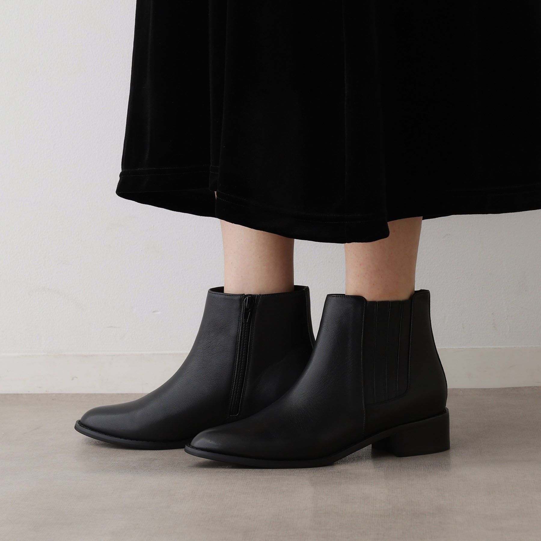 Dessin「牛革サイドゴアジップブーツ」|ショートブーツ|