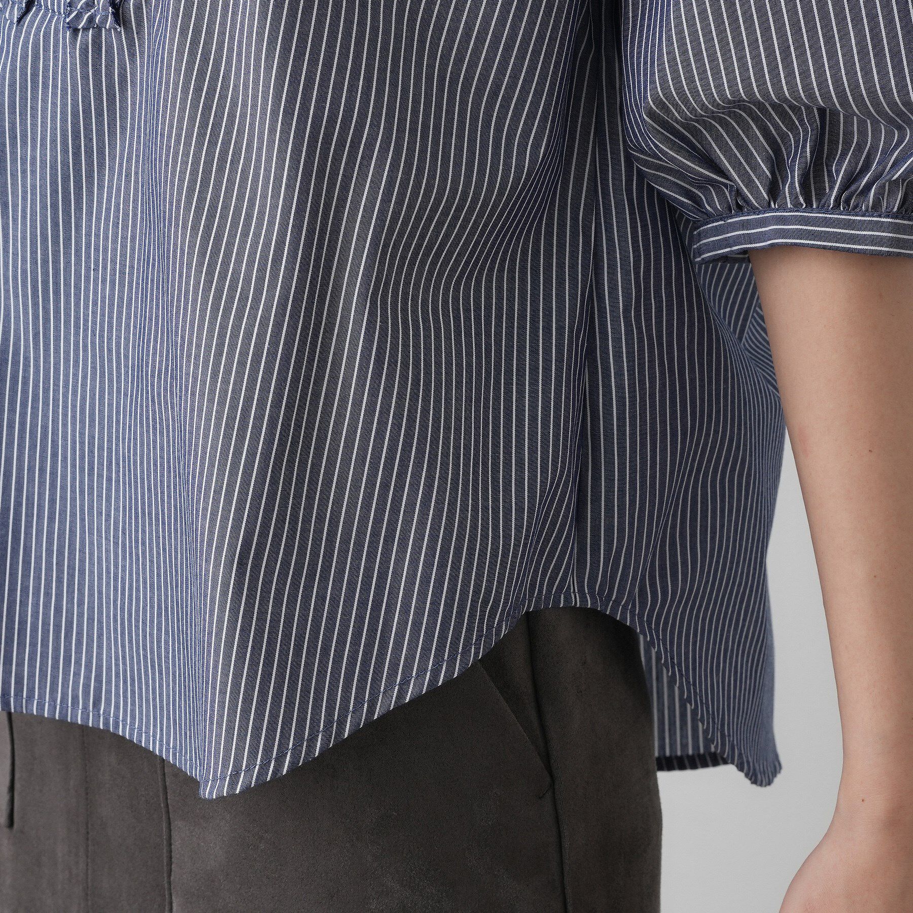 Dessin「【洗える】フリルバンドカラー五分袖ブラウス」|シャツ・ブラウス|