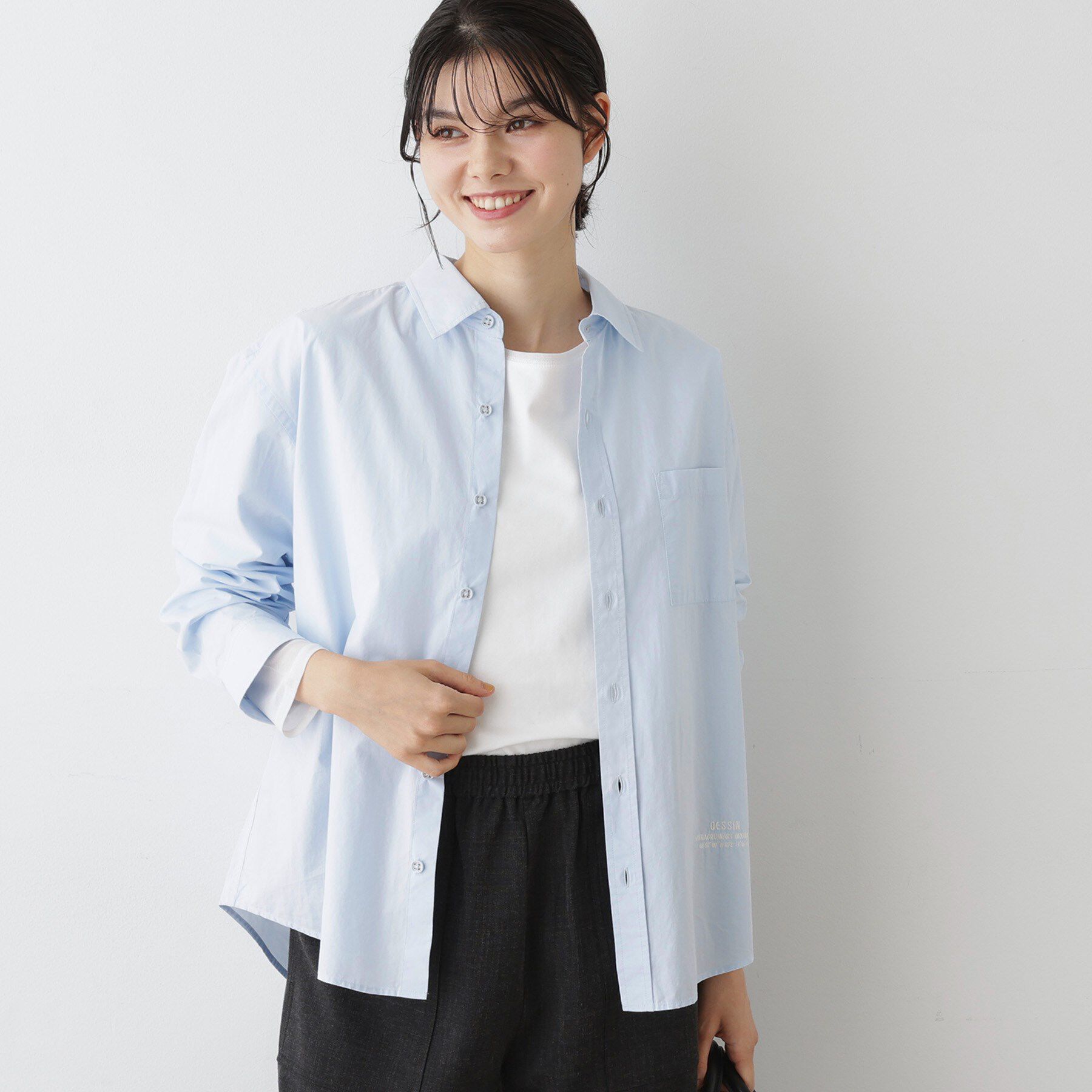 Dessin「【ユニセックス/洗える】コットンブロードシャツ」|シャツ・ブラウス|サックスブルー(09