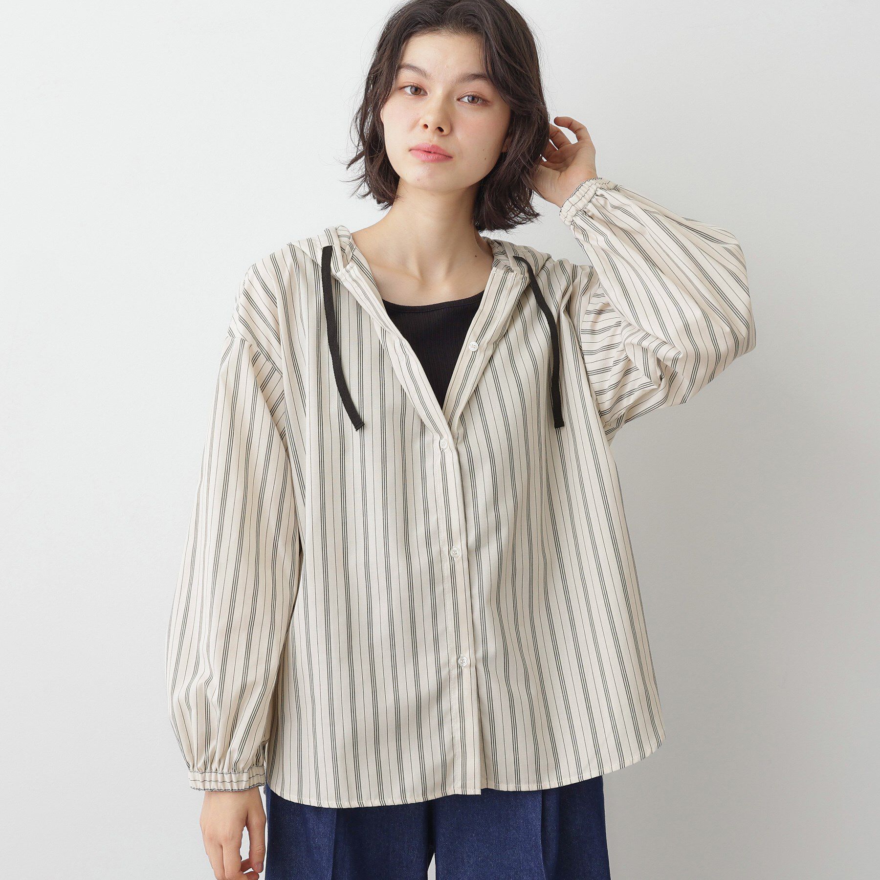 Dessin「【洗える】ストライプフードブラウス」|シャツ・ブラウス|