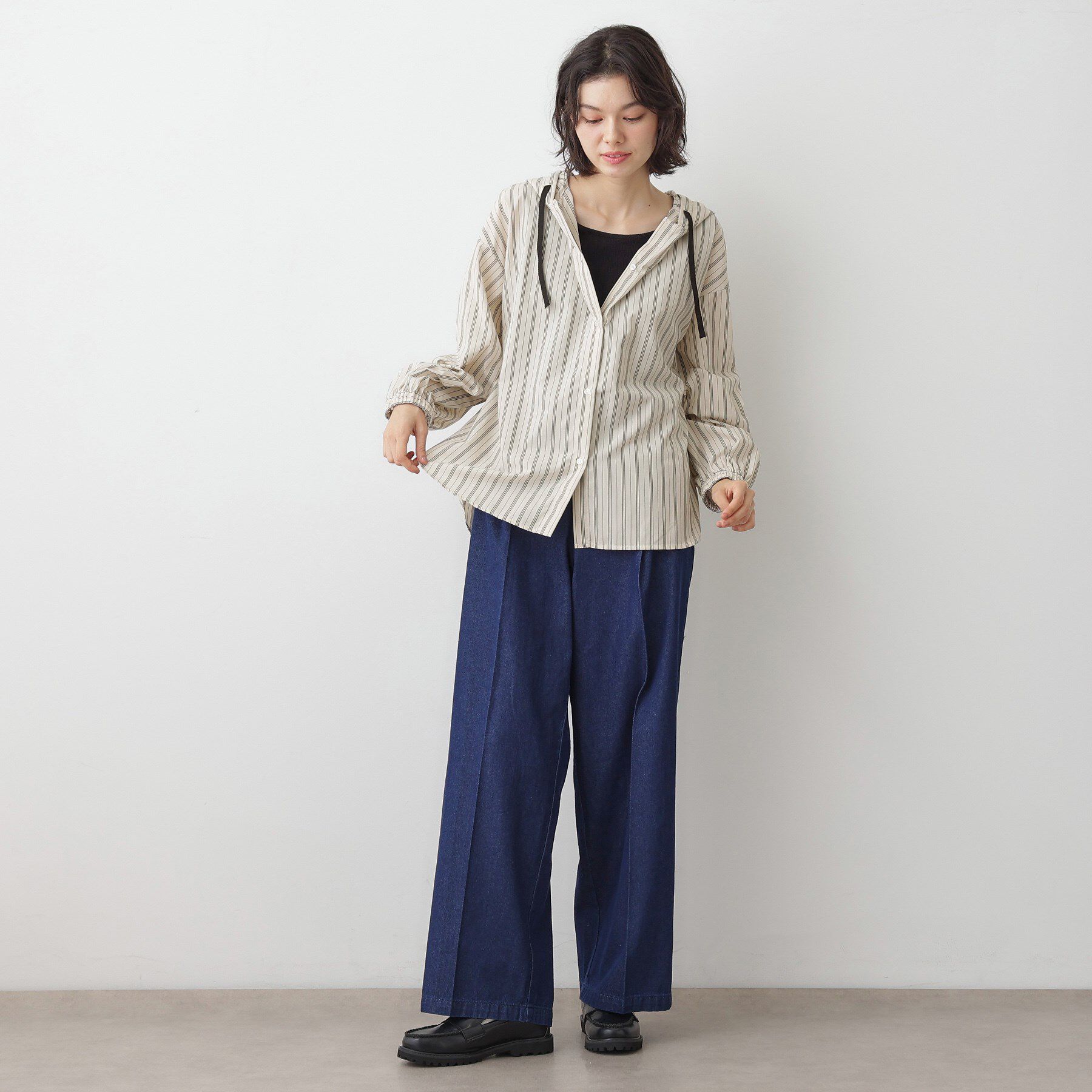 Dessin「【洗える】ストライプフードブラウス」|シャツ・ブラウス|