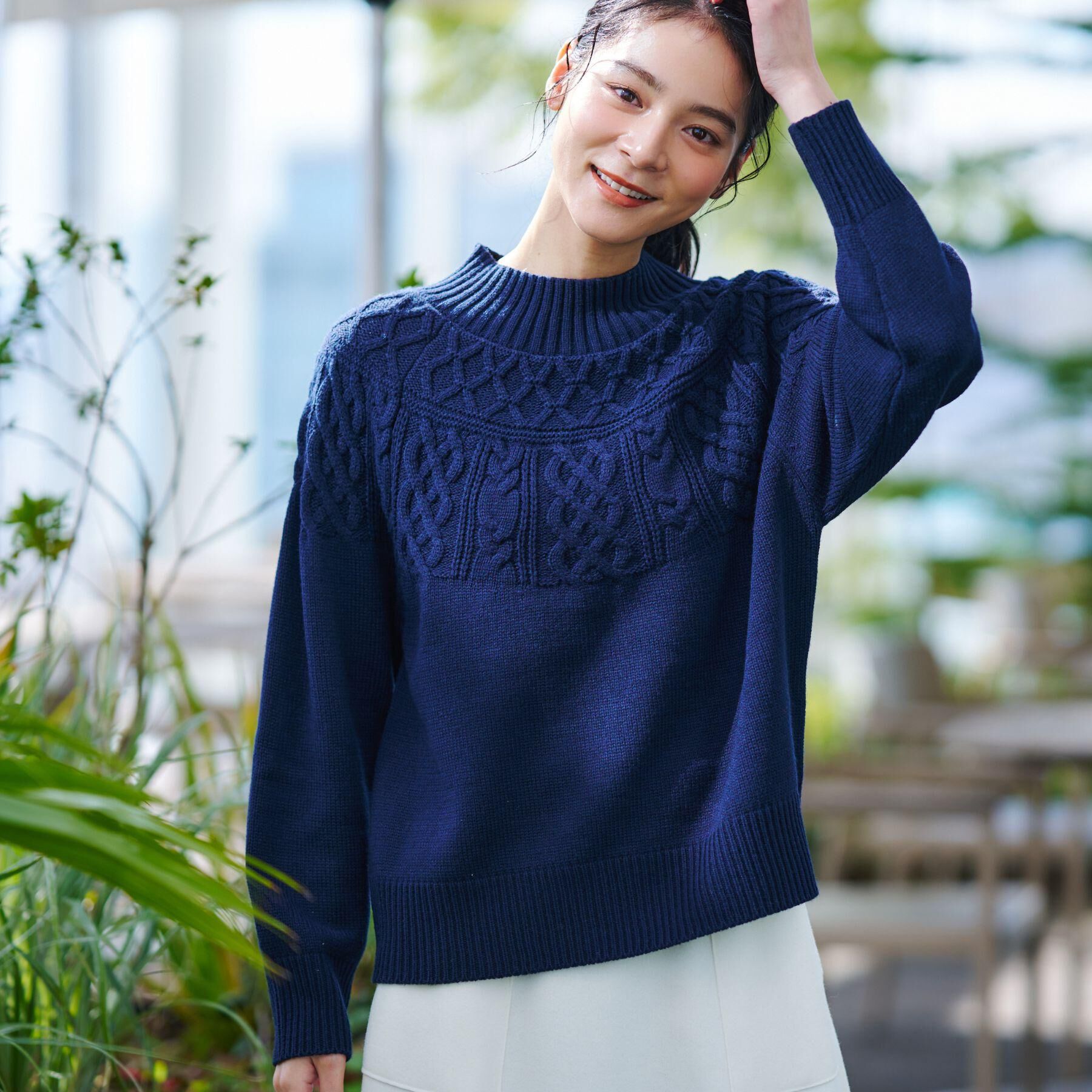 Dessin「【着映え/洗える】求心ケーブル編みハイネックニット」|ニット・セーター|