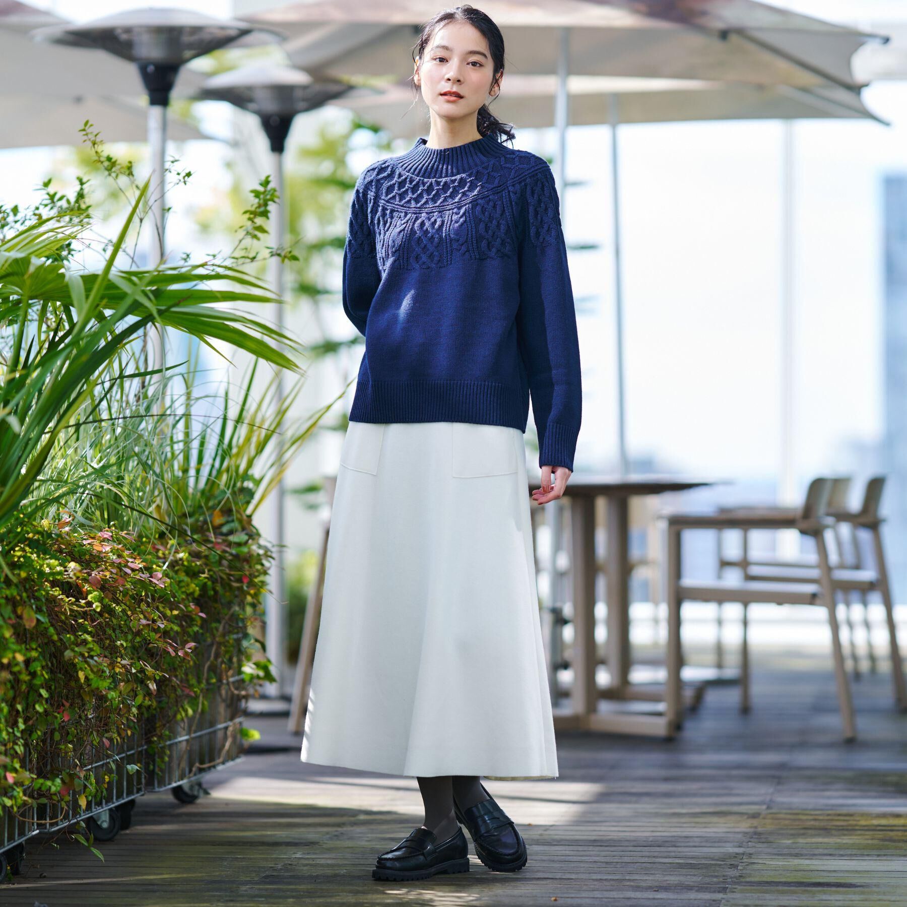 Dessin「【着映え/洗える】求心ケーブル編みハイネックニット」|ニット・セーター|