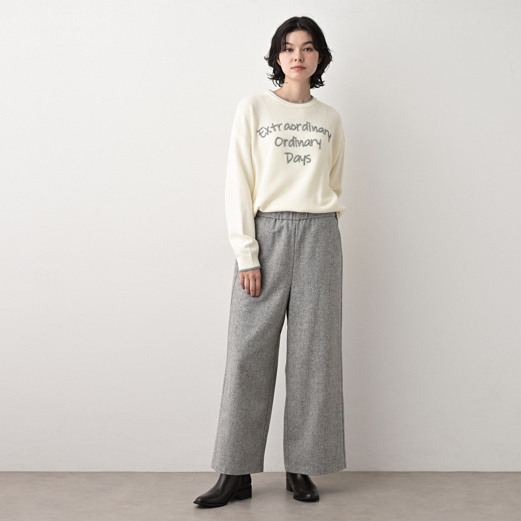 Dessin「【洗える】ペイント風刺繍入り配色ラインニット」|ニット・セーター|