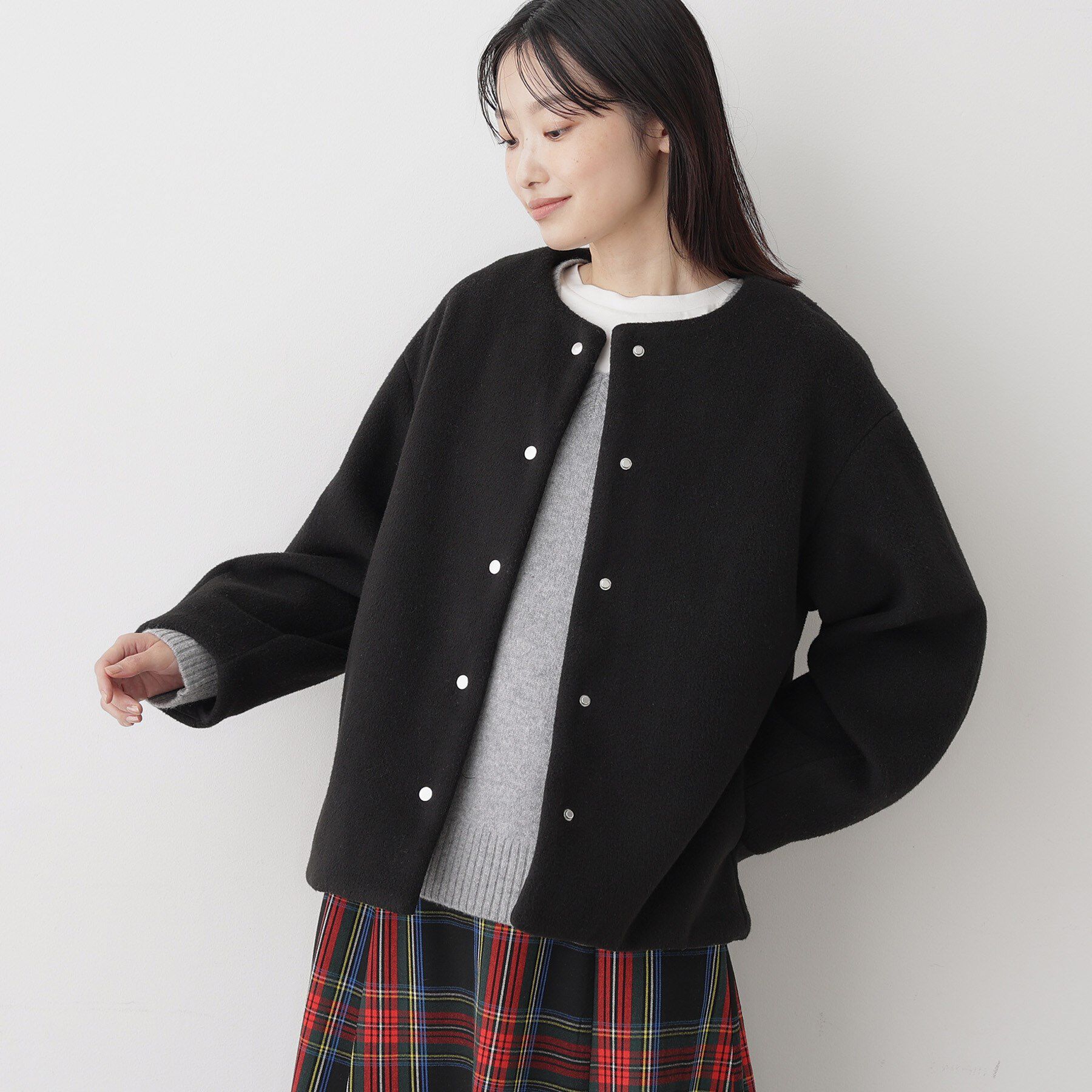 Dessin「メランジ起毛ジャケット」|ノーカラーコート|