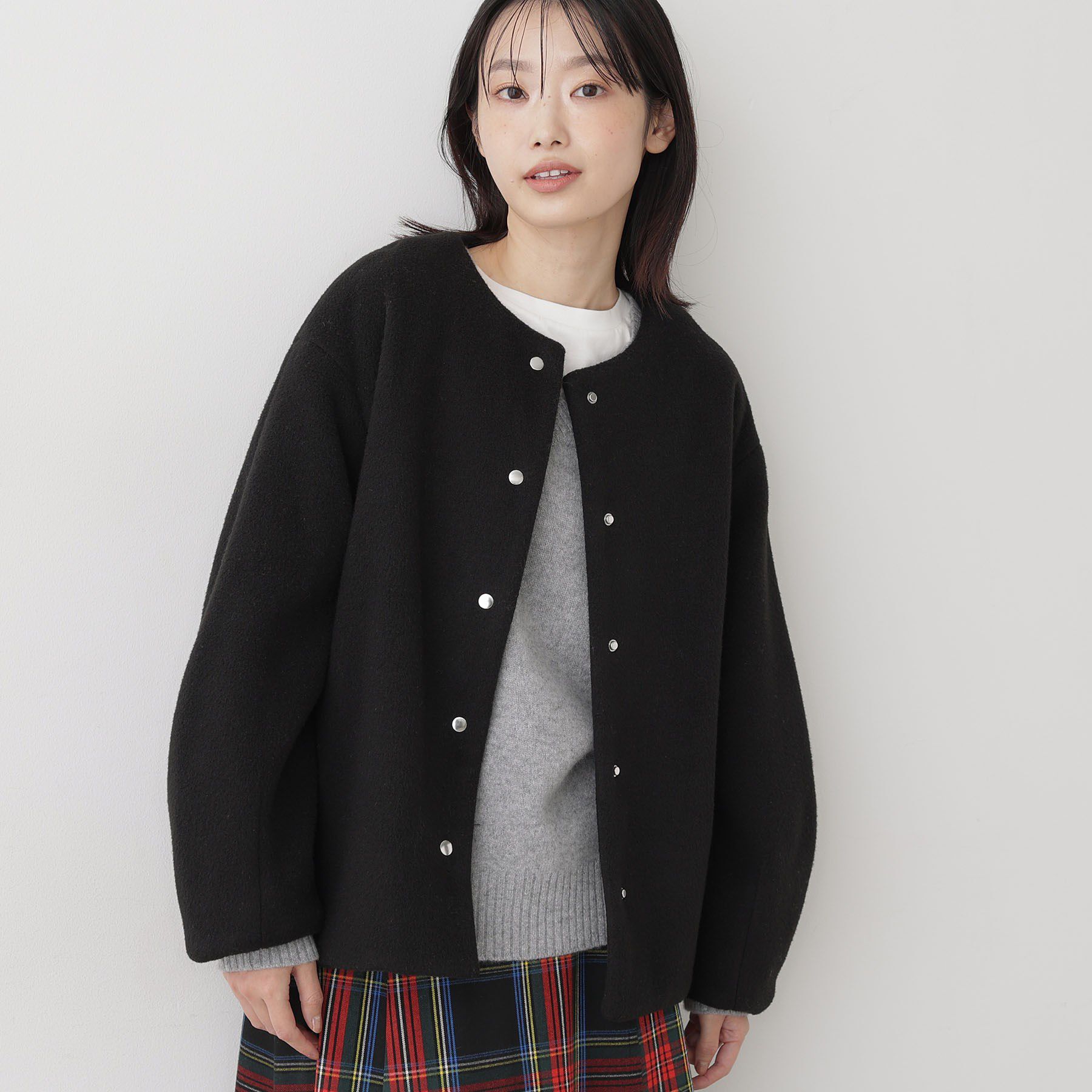 Dessin「メランジ起毛ジャケット」|ノーカラーコート|ブラック(019)