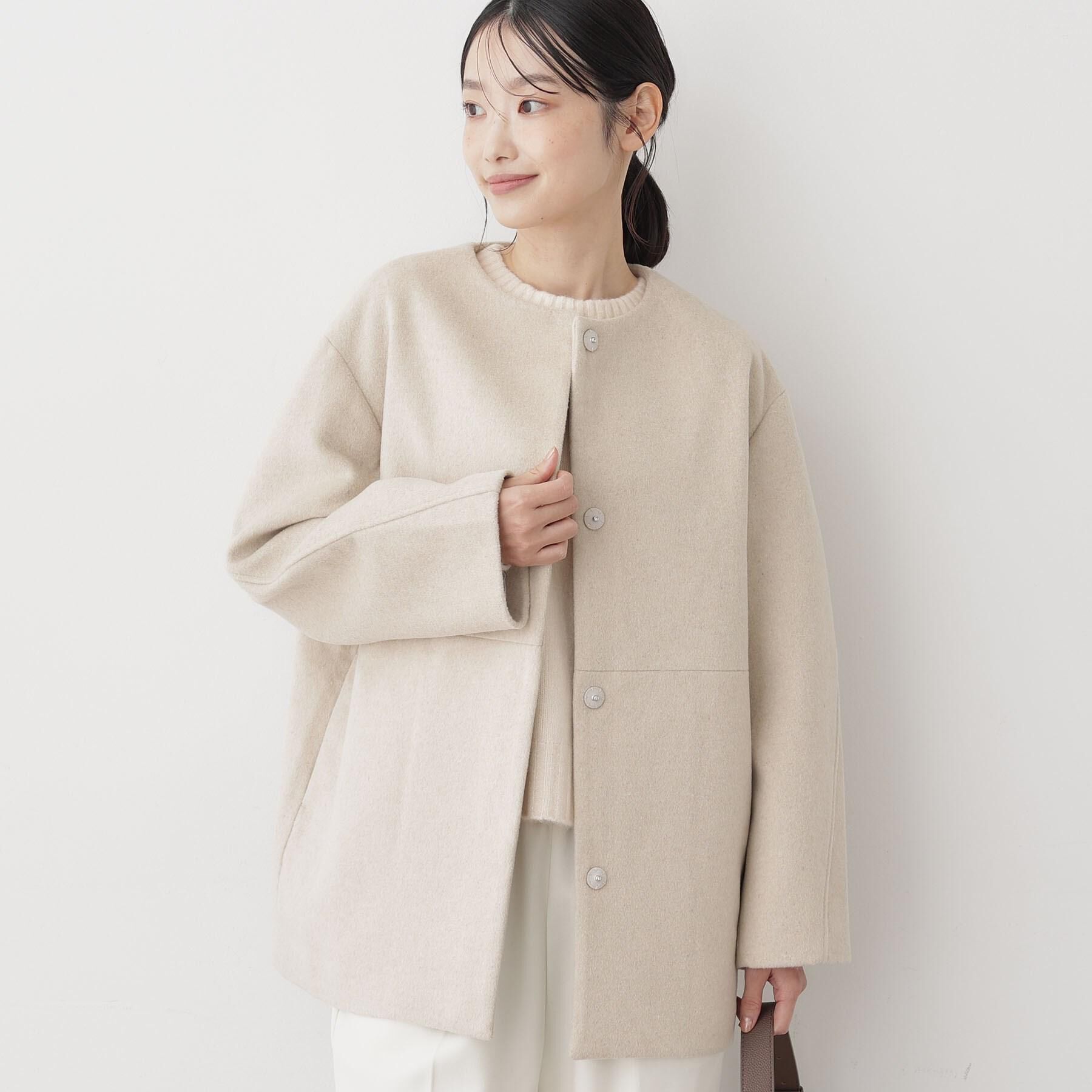 Dessin「ウール混クルーネックコート」|ノーカラーコート|