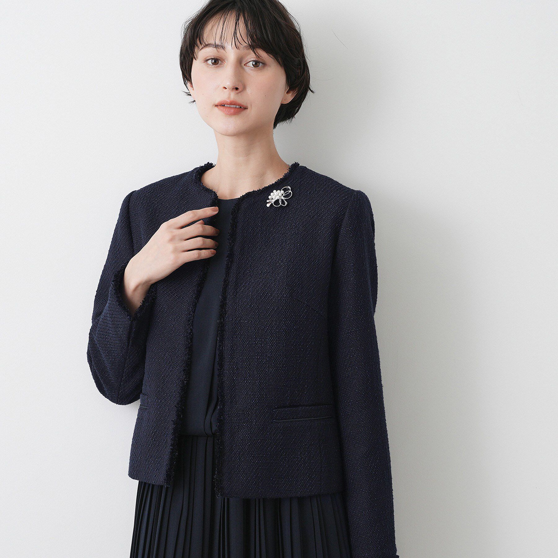 Dessin「ツイードクルーネックジャケット」|ノーカラージャケット|