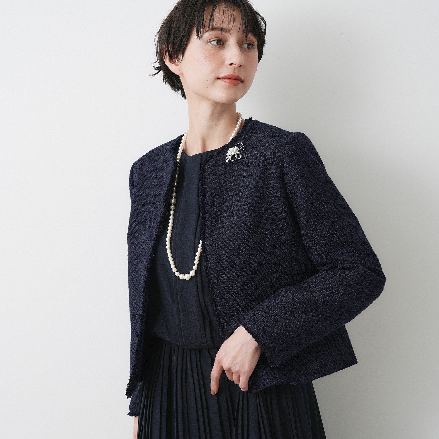 Dessin「ツイードクルーネックジャケット」|ノーカラージャケット|