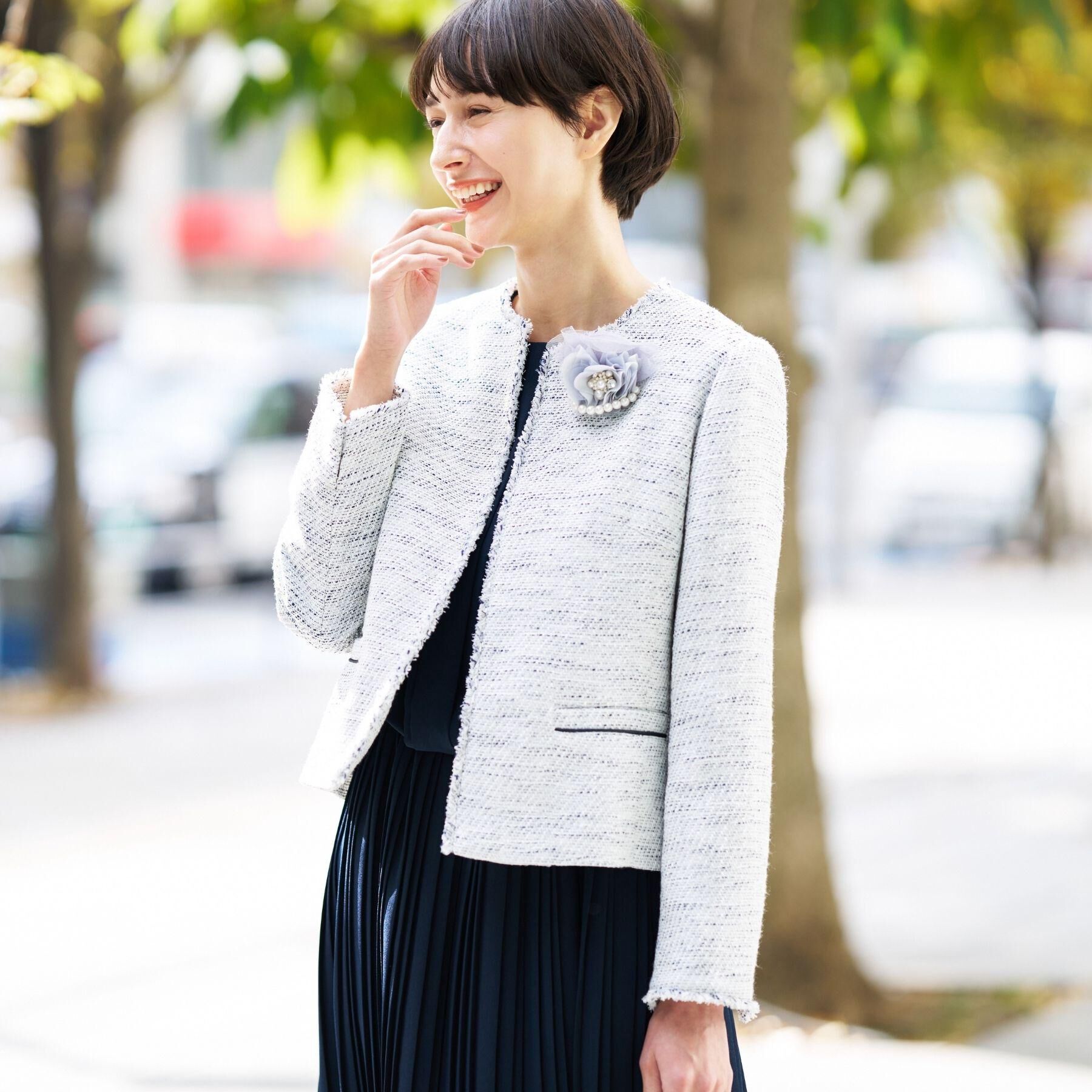 Dessin「ツイードクルーネックジャケット」|ノーカラージャケット|