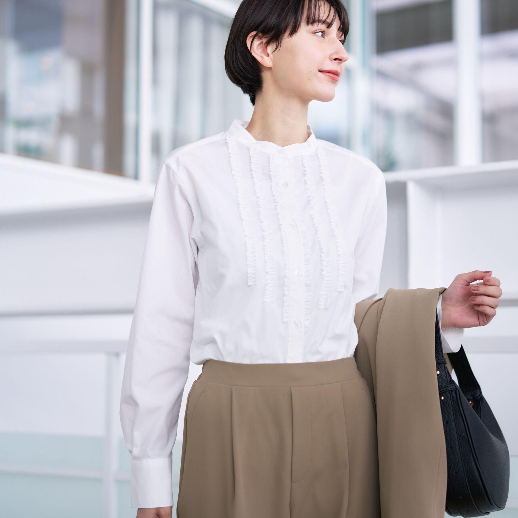 Dessin「【着映え/洗える】フロントフリルネックブラウス」|シャツ・ブラウス|