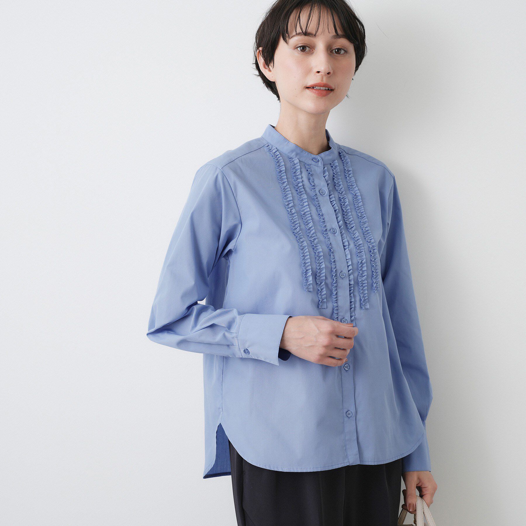 Dessin「【着映え/洗える】フロントフリルネックブラウス」|シャツ・ブラウス|ブルー(092)