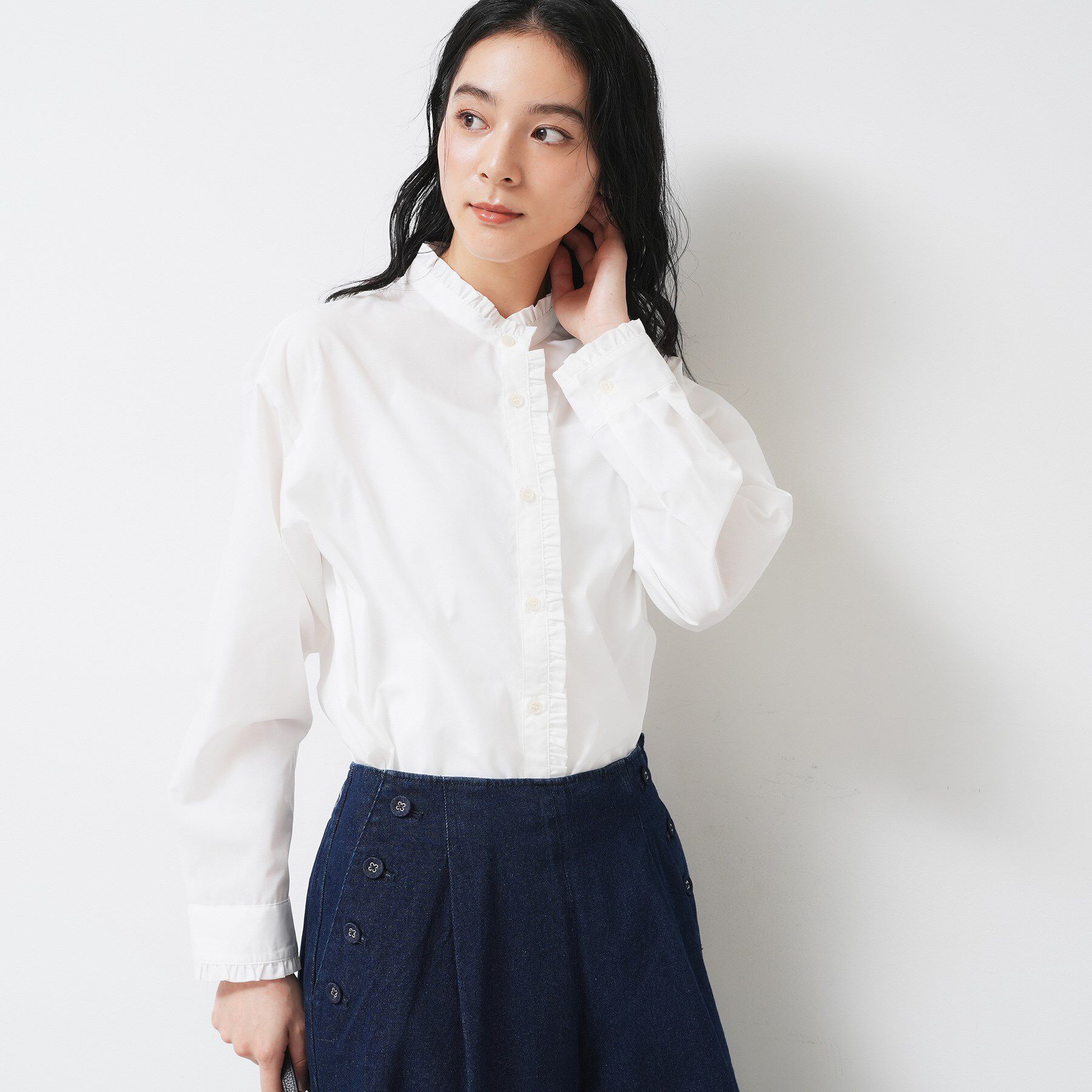 Dessin「【洗える】フリルネックブラウス」|シャツ・ブラウス|ホワイト(002)