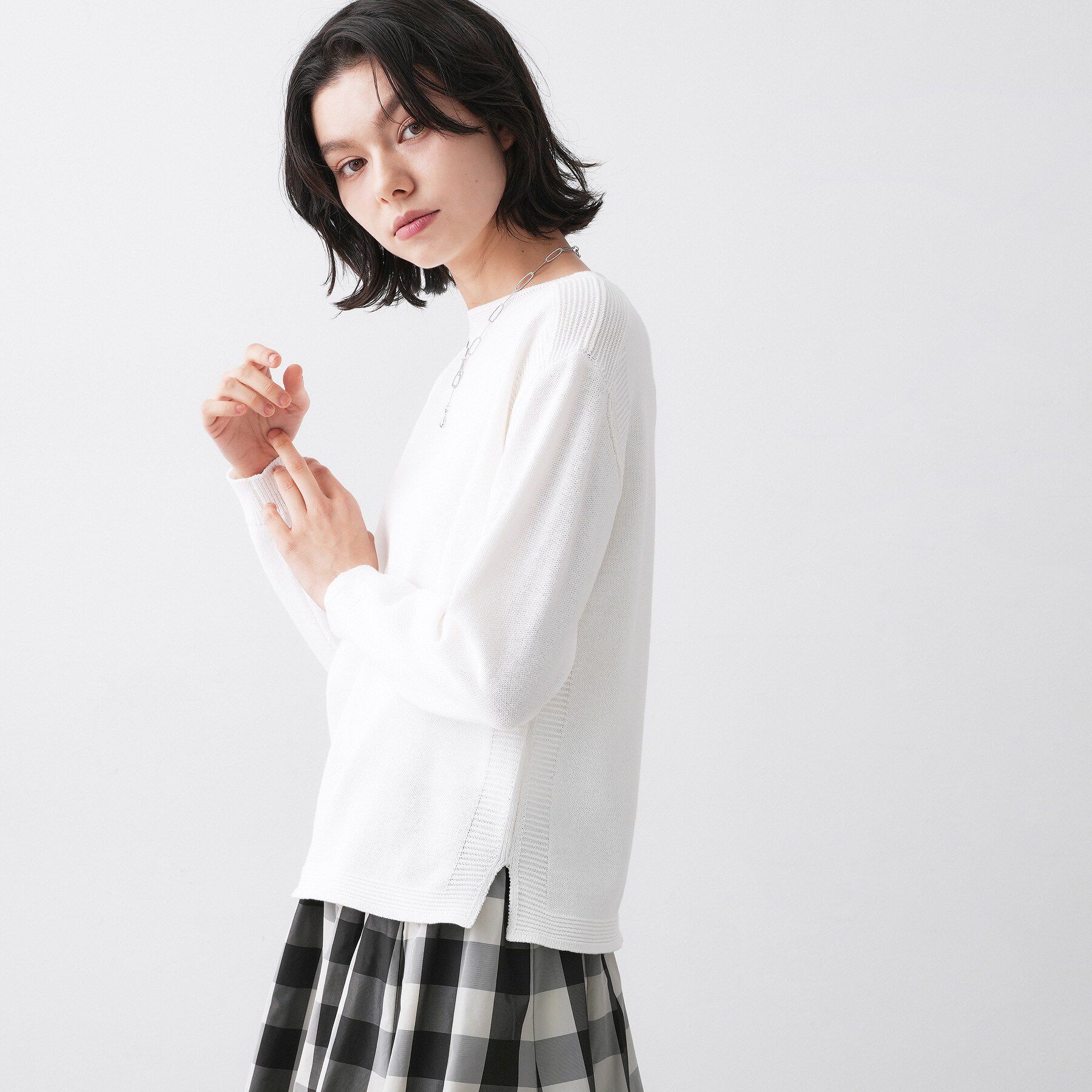 Dessin「【洗える】ミドルゲージボートネックカラーニット」|ニット・セーター|