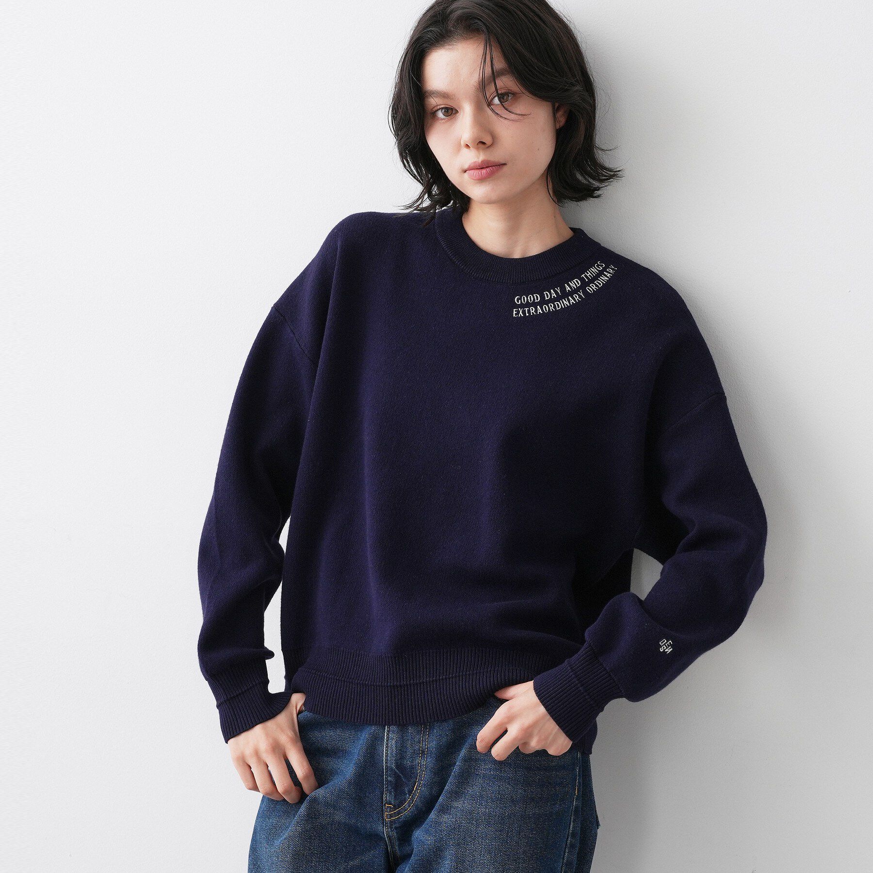 Dessin「【ユニセックス/洗える】ロゴ刺繍入りコットンジャカード」|ニット・セーター|