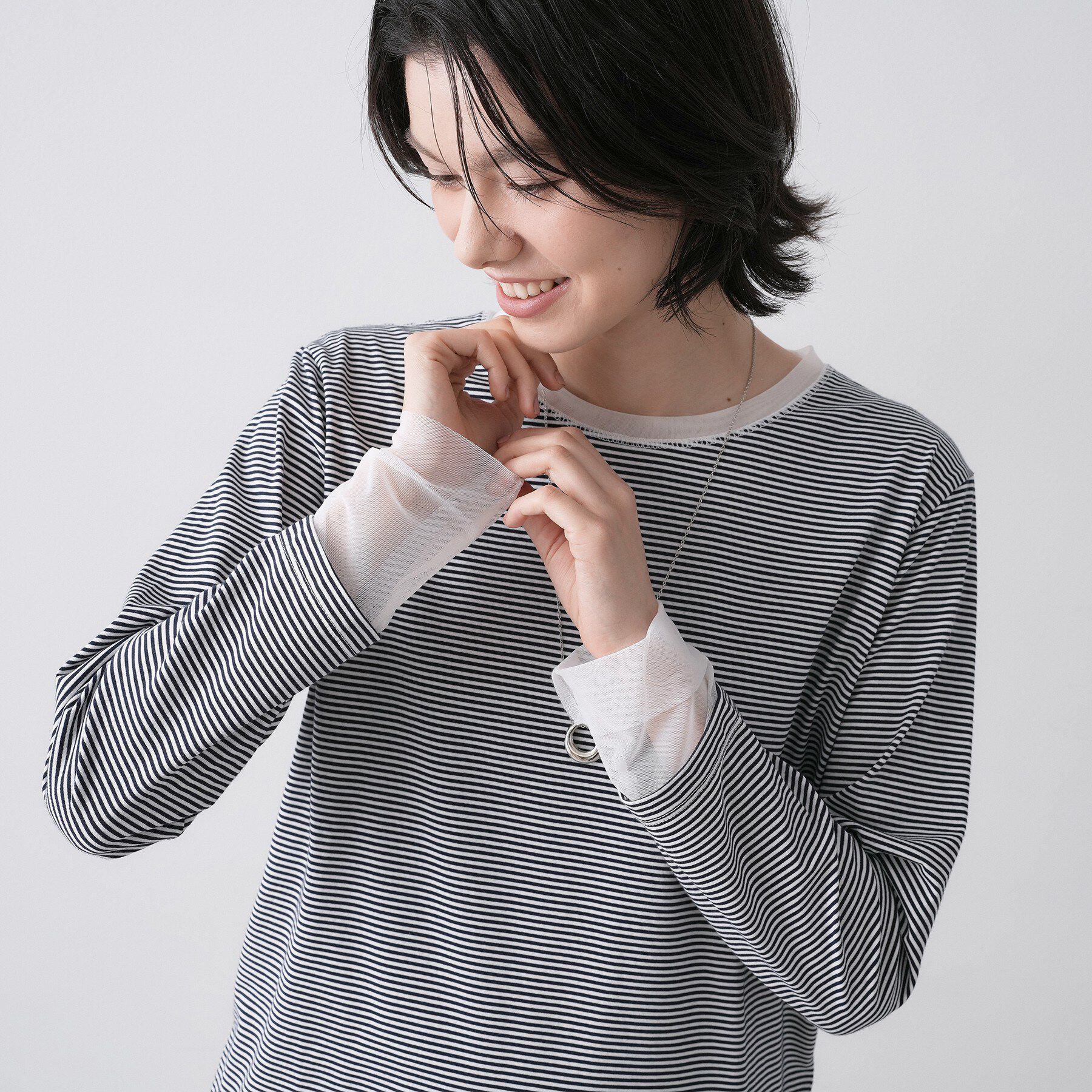 Dessin「【洗える】シアーチュールポイントカットソー」|Tシャツ・カットソー|ネイビー(394)