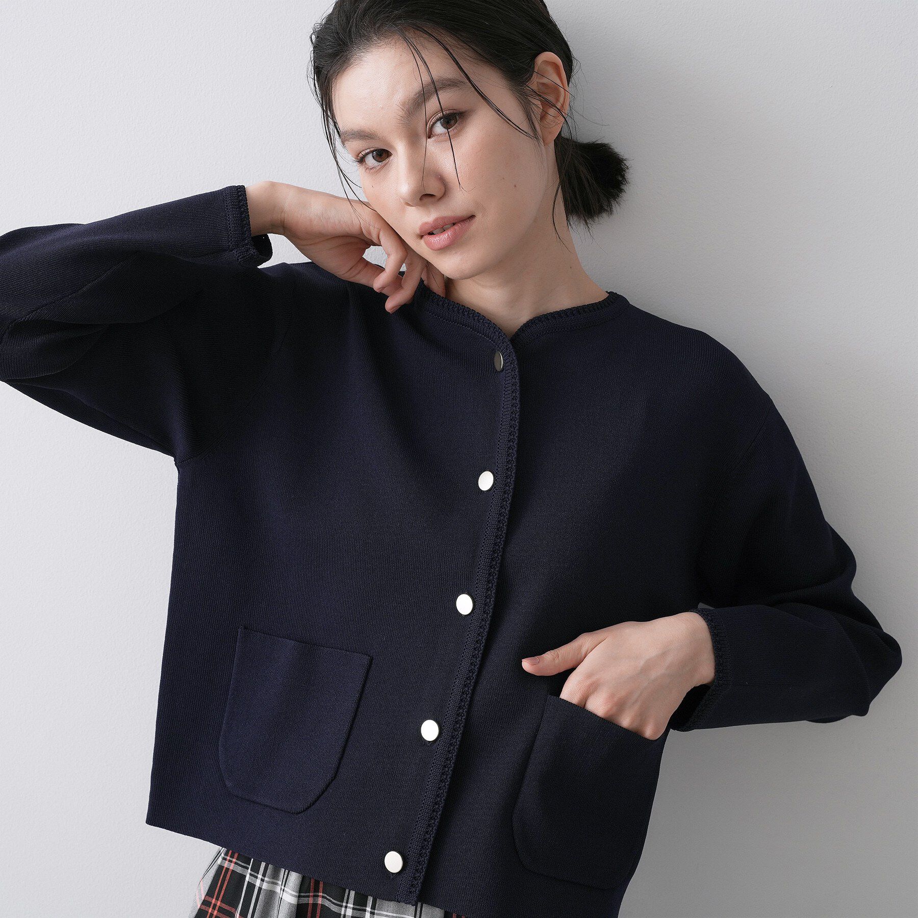 Dessin「【UVカット/洗える】ジャケットライクニットカーディガン」|カーディガン|ネイビー(094)