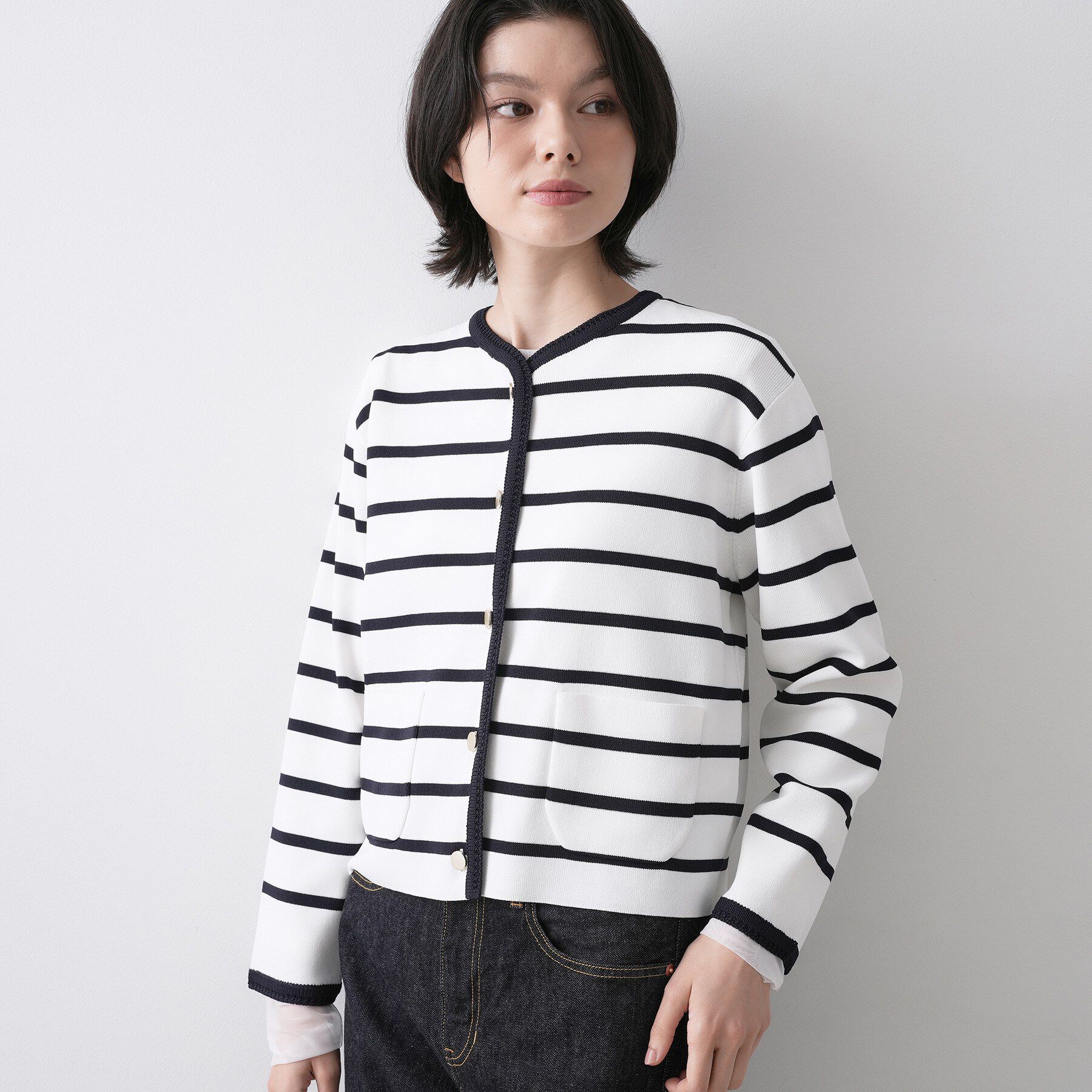 Dessin「【UVカット/洗える】ジャケットライクニットカーディガン」|カーディガン|