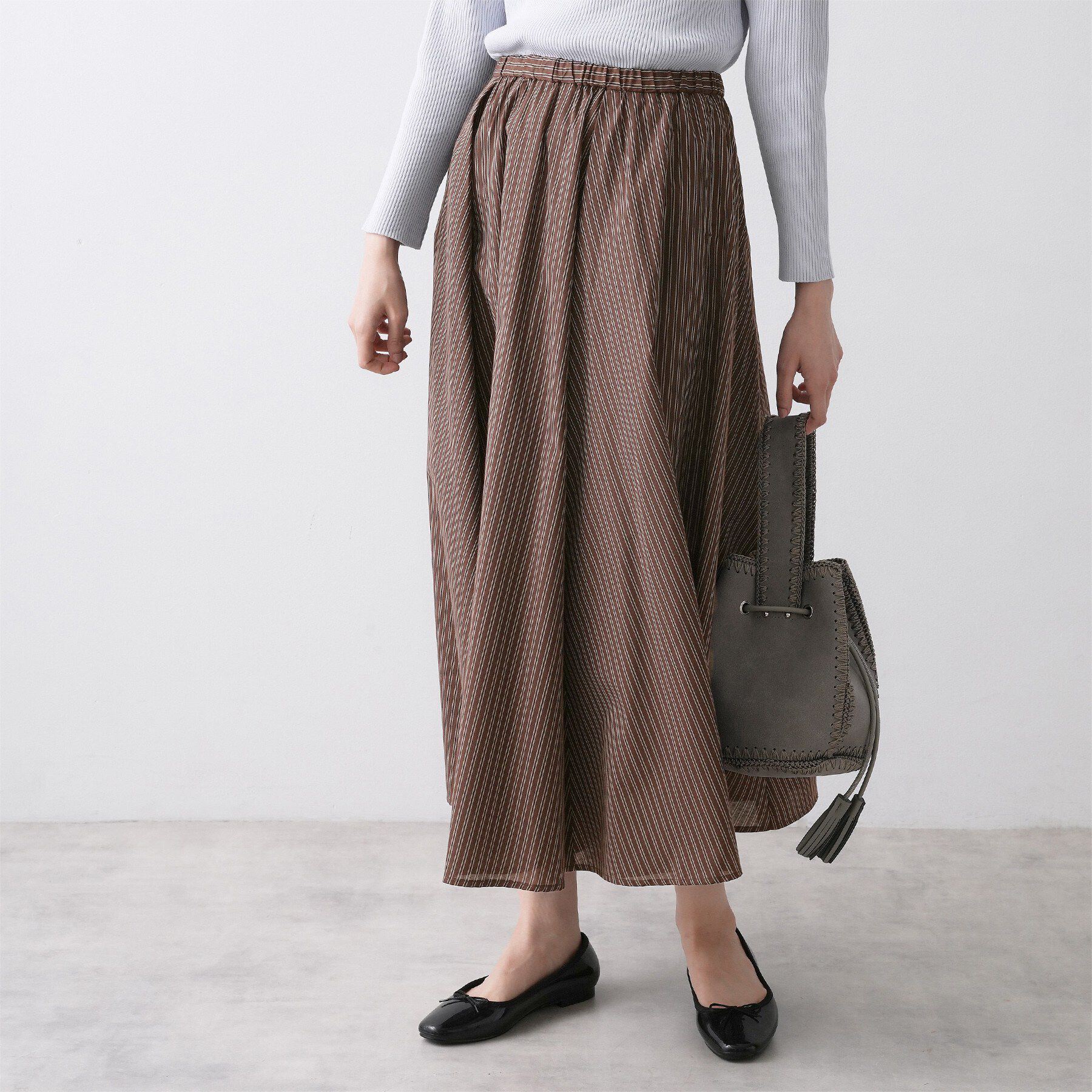 Dessin「【セットアップ可/洗える】先染めストライプフレアスカート」|スカート|