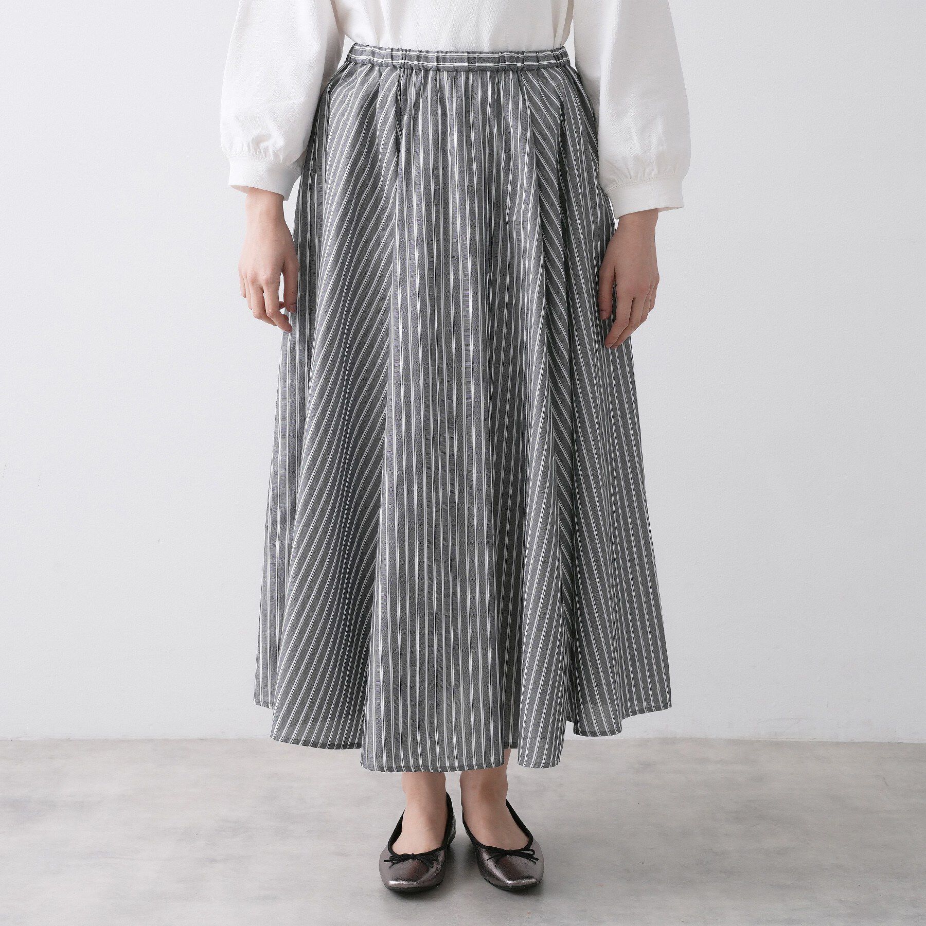 Dessin「【セットアップ可/洗える】先染めストライプフレアスカート」|スカート|