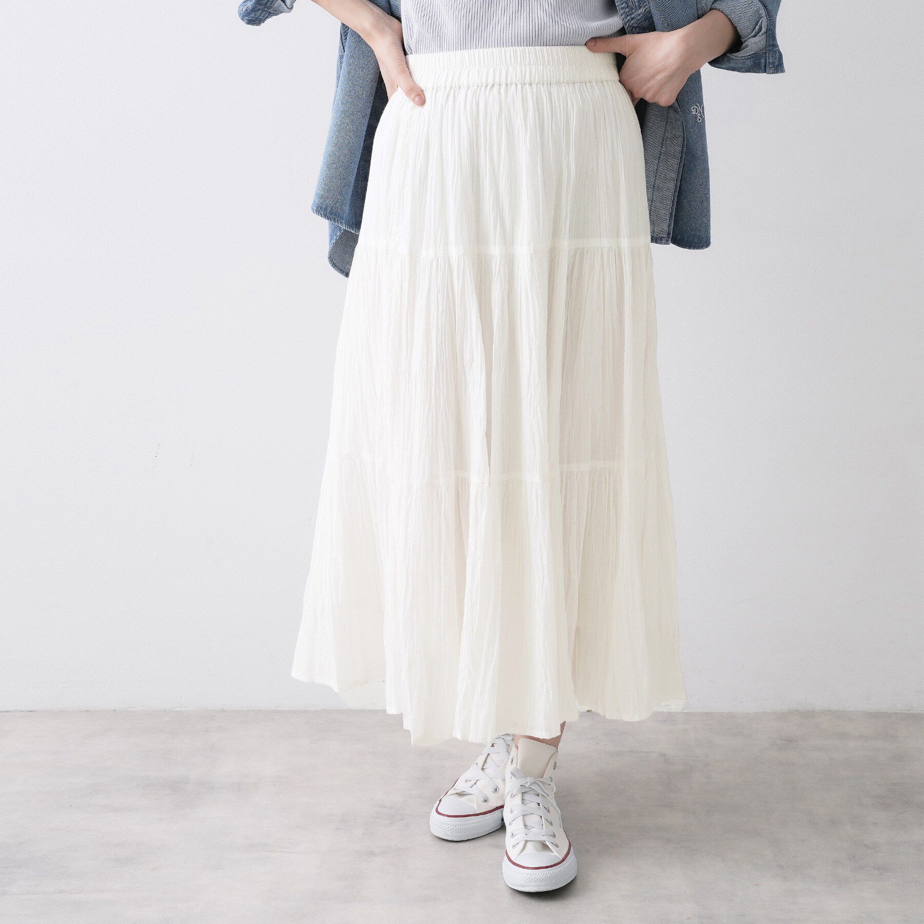 Dessin「【ウエストゴム/洗える】インドコットンティアードスカート」|スカート|
