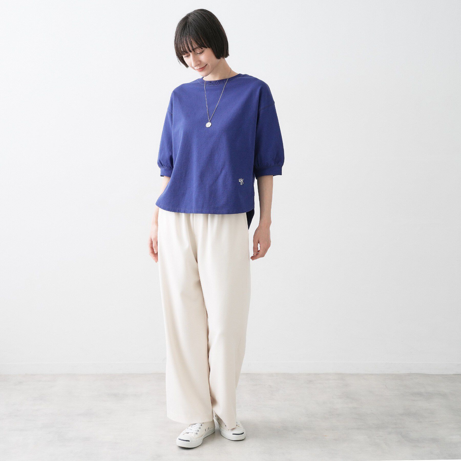 Dessin「【360度可愛い・洗える】バックヘンリーカットソー5分袖」|Tシャツ・カットソー|