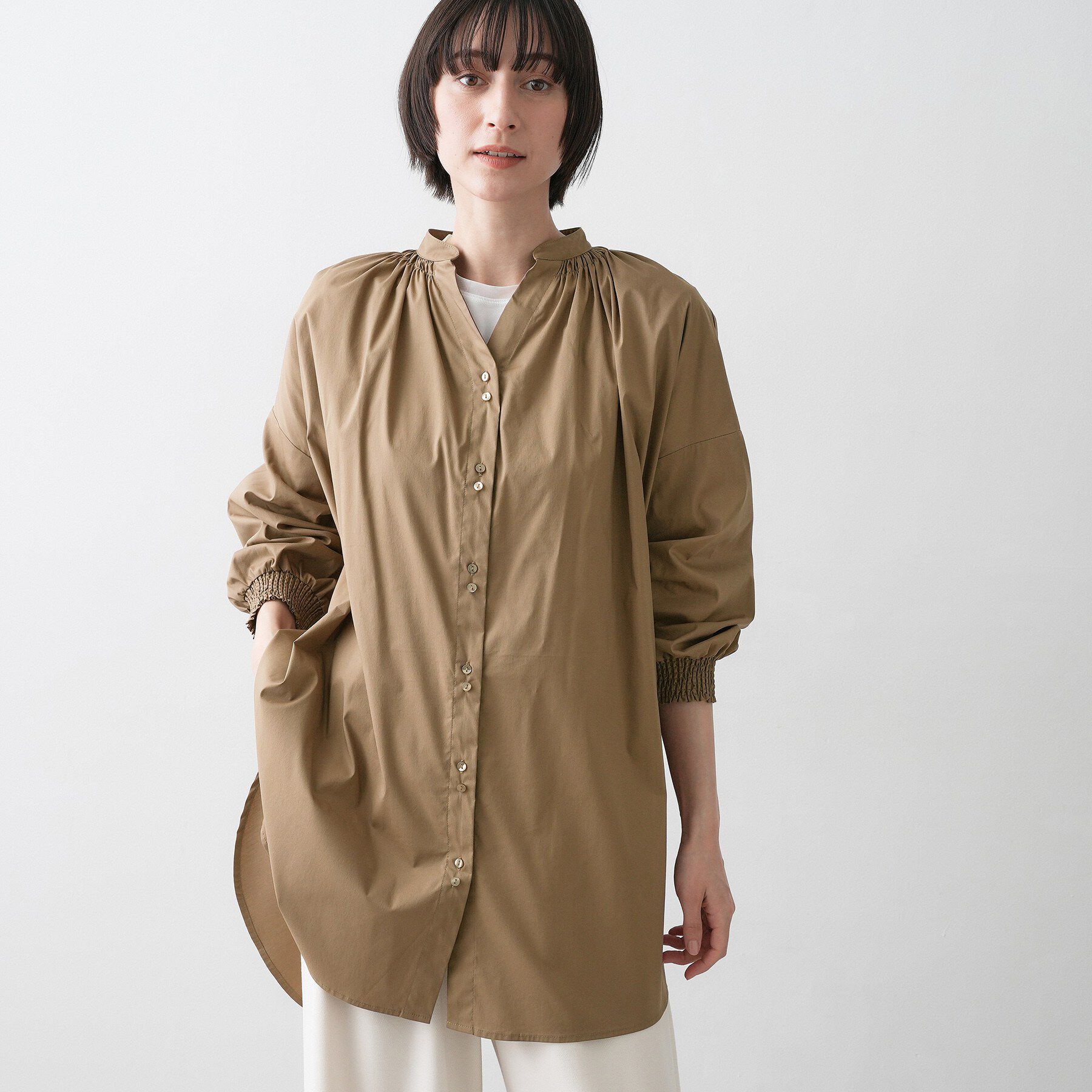 Dessin「【洗える】シャーリングネックチュニックシャツ」|チュニック|