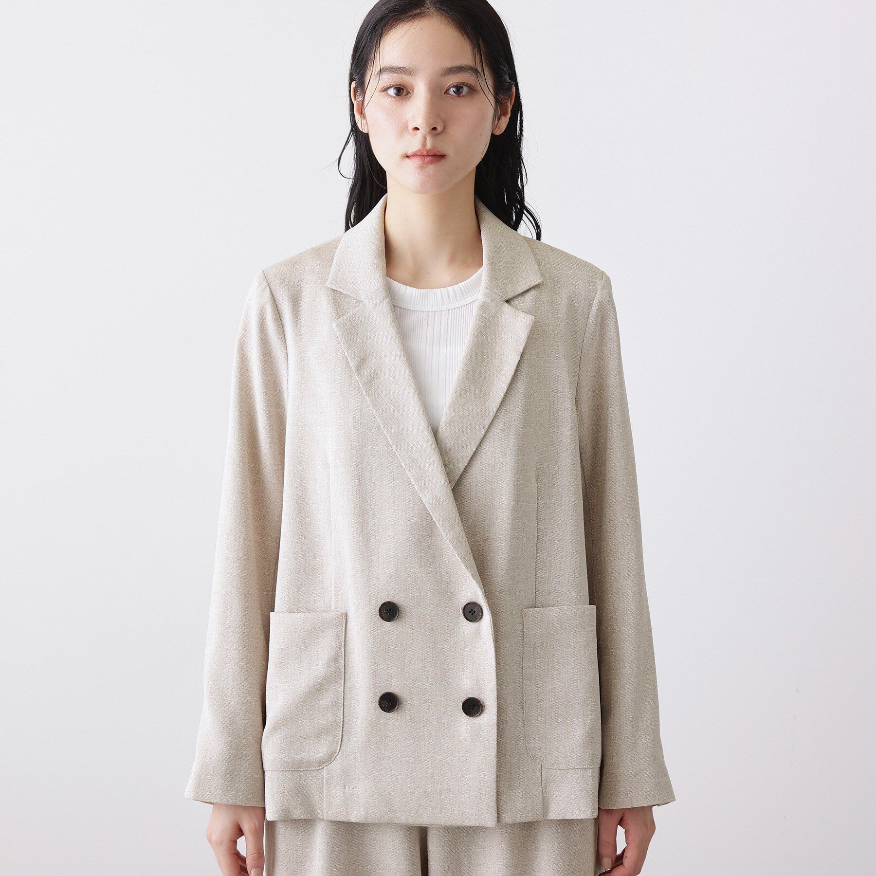 Dessin「【セットアップ可/洗える】リネンライクダブルジャケット」|テーラードジャケット|