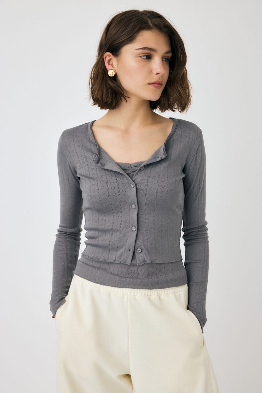 MOUSSY「EYELET U-NECK カーデ & キャミ」|Tシャツ・カットソー|C.GRY