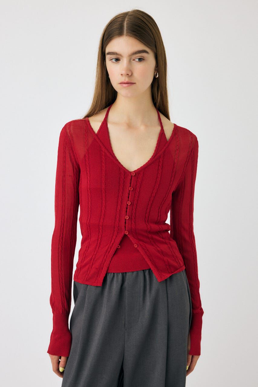 MOUSSY「SHEER CABLE カーディガン」|カーディガン|