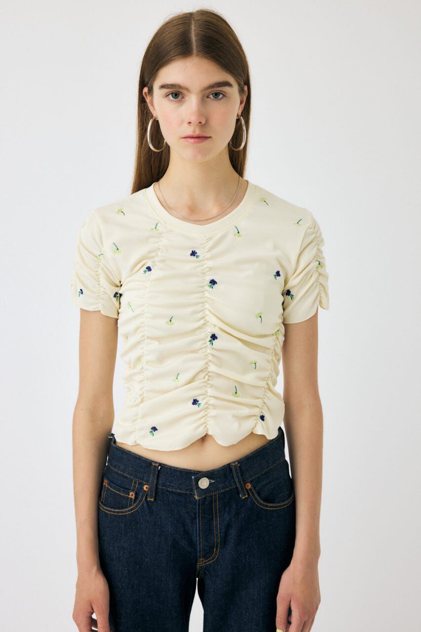 MOUSSY「FLORAL RANDOM ギャザーTシャツ」|Tシャツ・カットソー|
