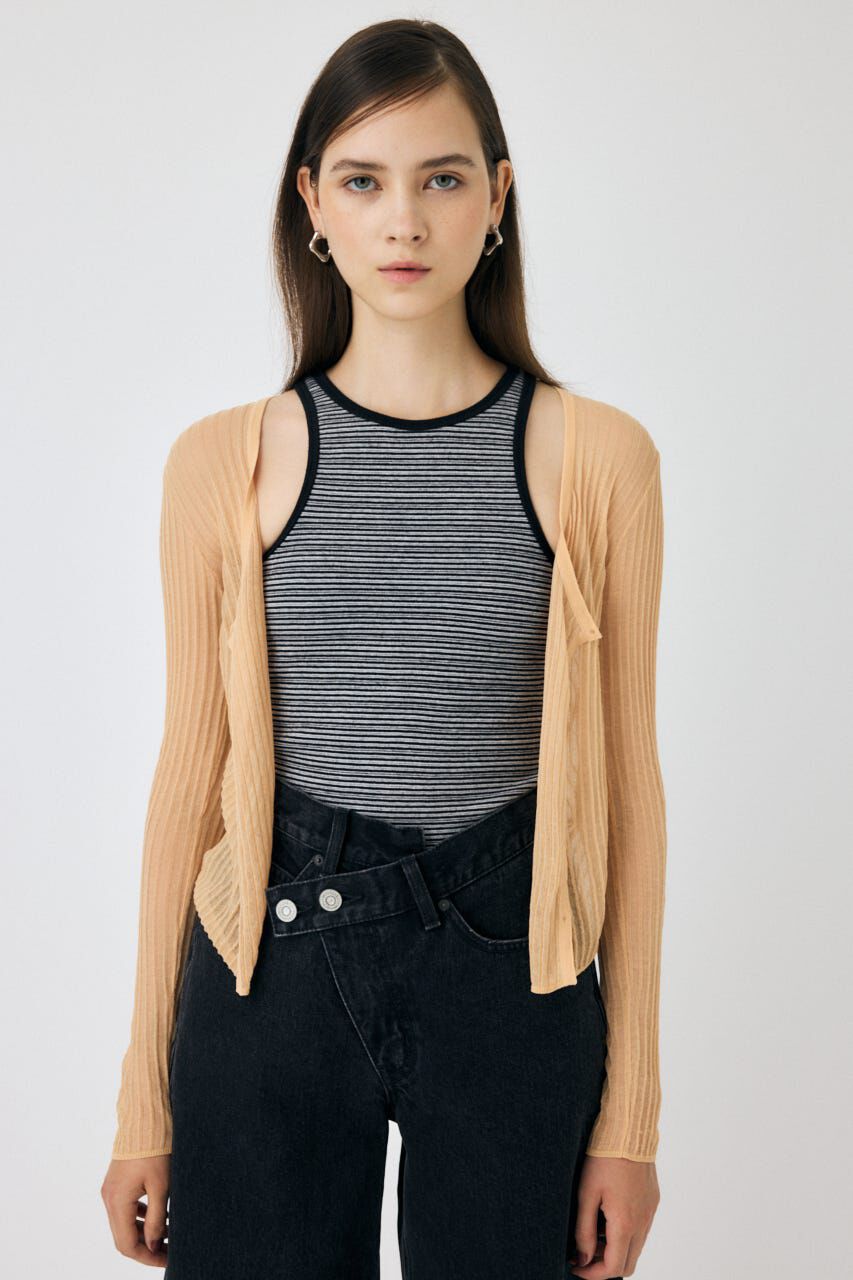 MOUSSY「SHEER RIB カーディガン」|カーディガン|