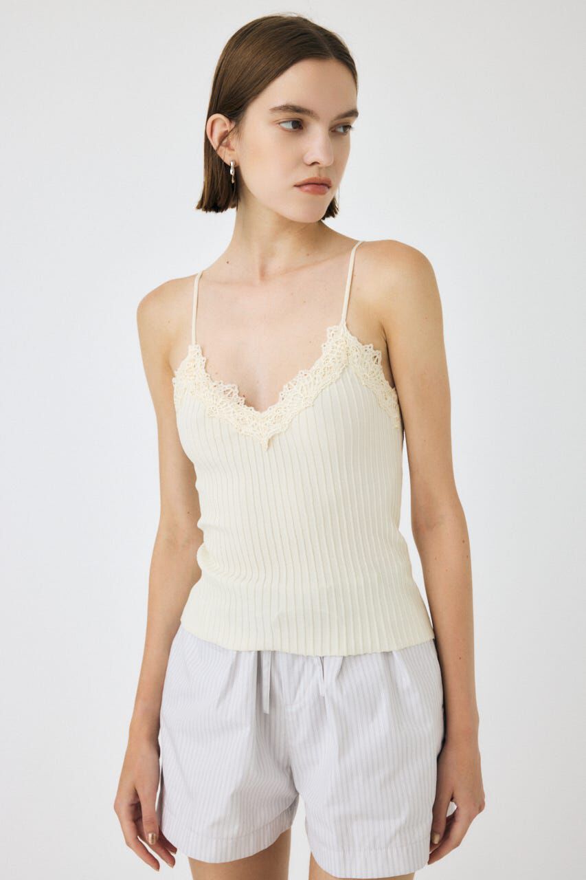MOUSSY「LACE TRIM RIB キャミソール」|キャミソール|O/WHT1