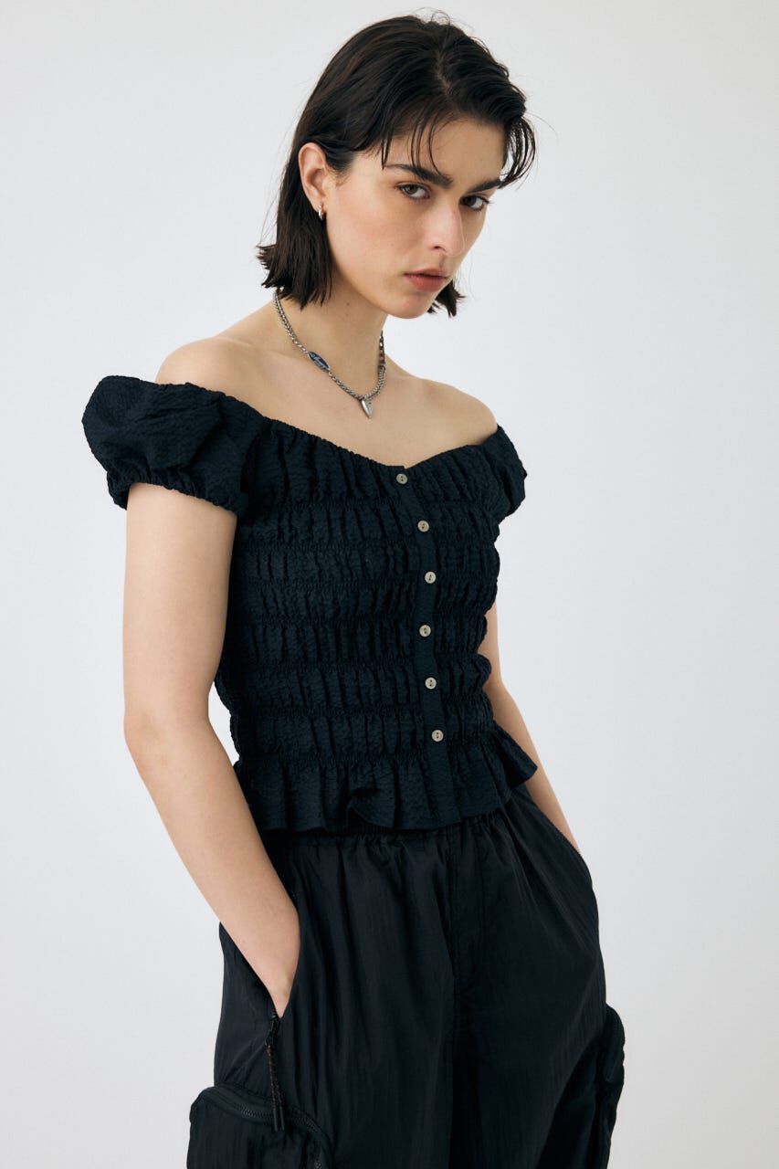 MOUSSY「OPEN NECK GATHER ブラウス」|シャツ・ブラウス|