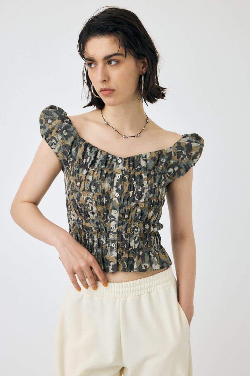 MOUSSY「OPEN NECK GATHER ブラウス」|シャツ・ブラウス|柄KHA5