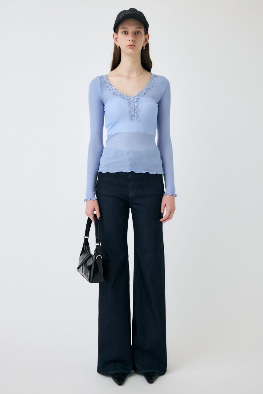 MOUSSY「LACE TRIM ロングスリーブ TEE」|Tシャツ・カットソー|