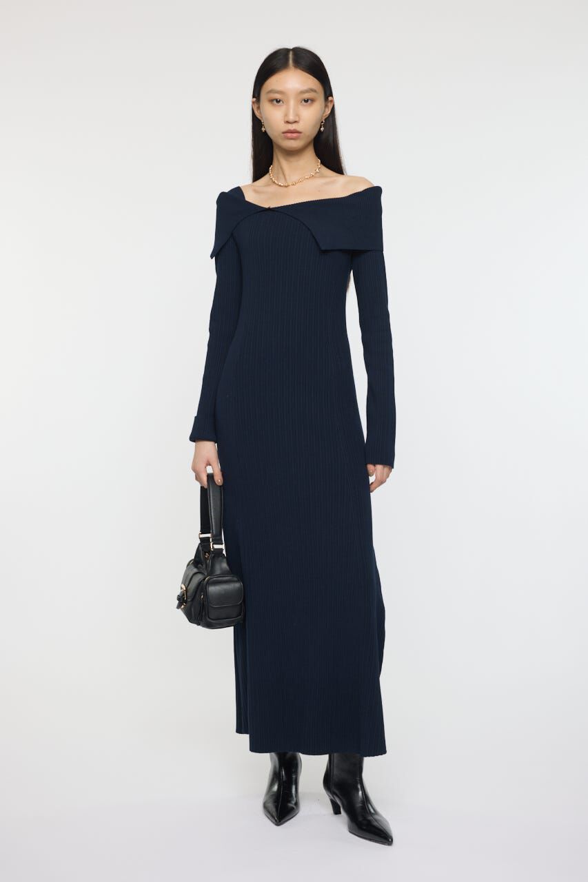 MOUSSY「ASYMMETRY COLLAR KNIT ドレス」|ワンピース|NVY