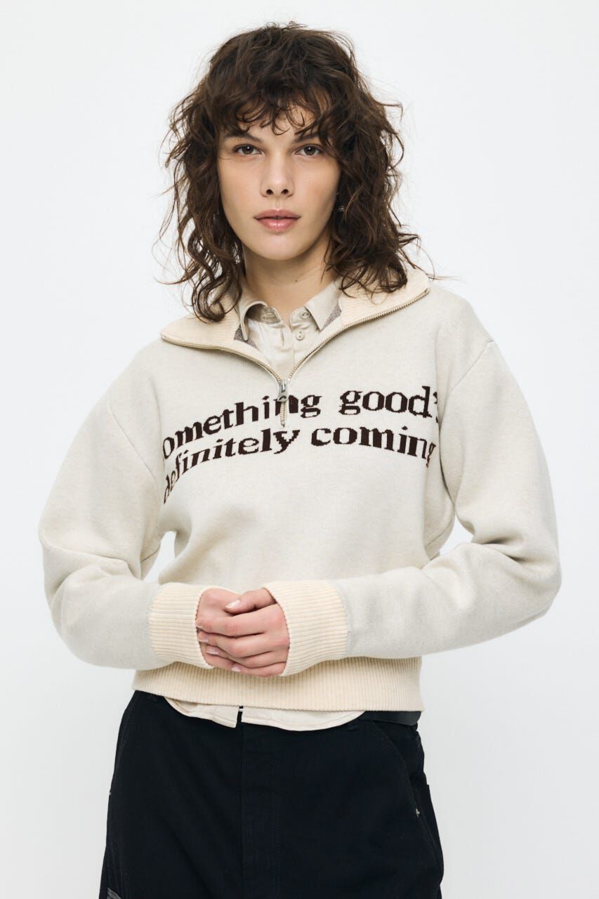 MOUSSY「LETTERED HALF ZIPセーター」|ニット・セーター|O/WHT1