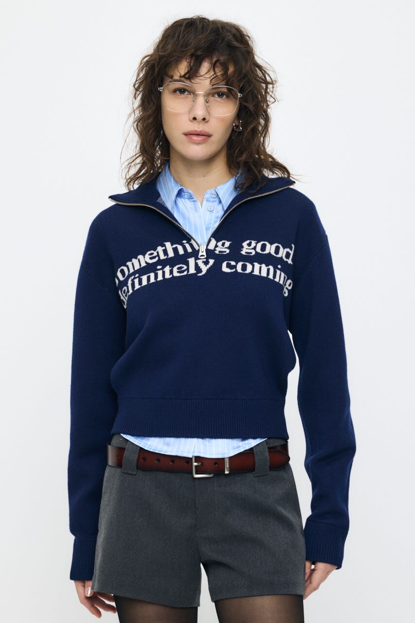 MOUSSY「LETTERED HALF ZIPセーター」|ニット・セーター|NVY