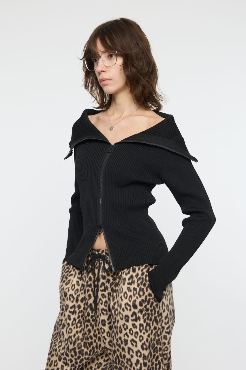 MOUSSY「BIG COLLAR ZIP UP ニットトップス」|ニット・セーター|