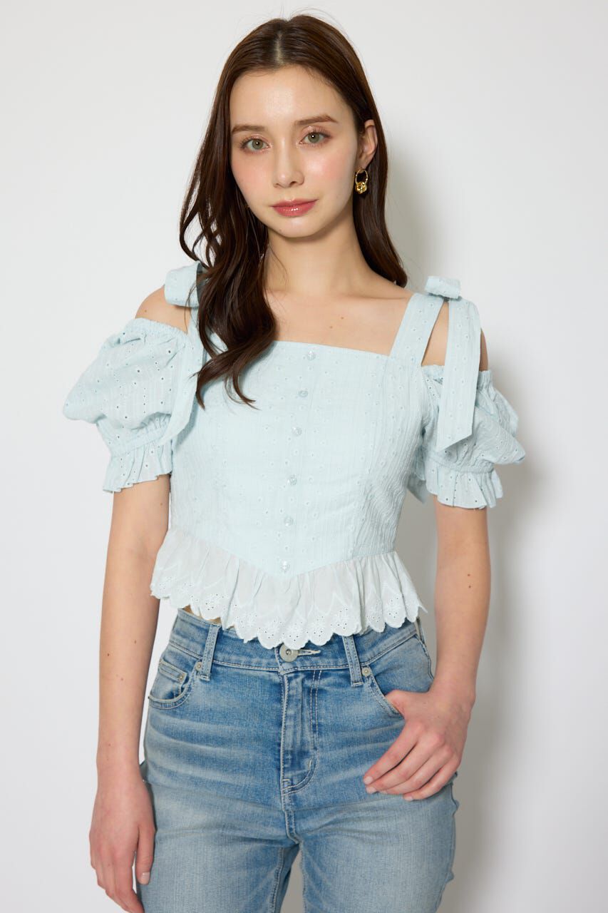 rienda「コットンレースブラウス」|シャツ・ブラウス|L/BLU1