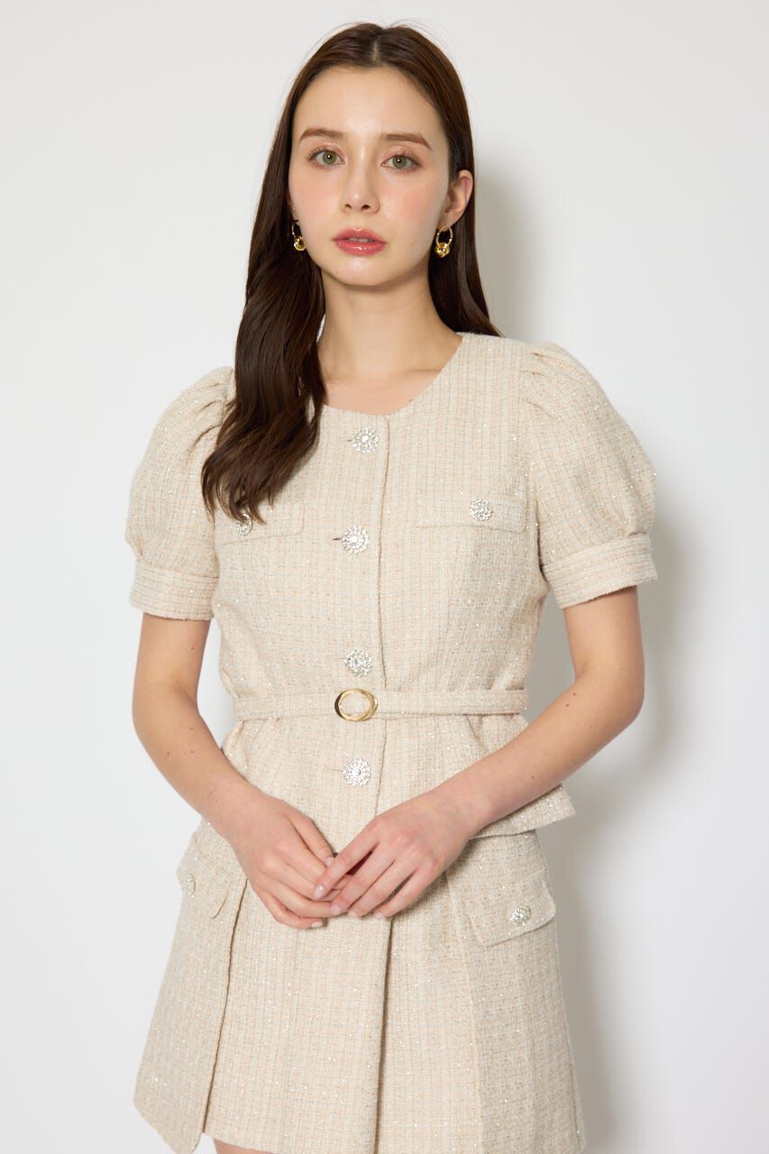 rienda「ノーカラーツイードペプラムジャケット」|その他|