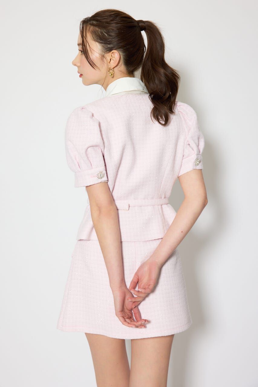 rienda「ノーカラーツイードペプラムジャケット」|その他|