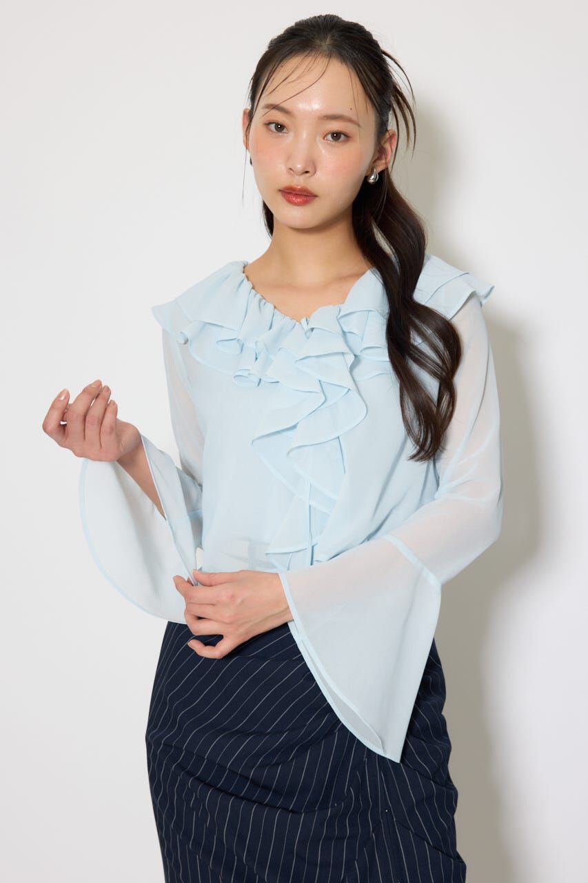 rienda「フリルカラートップス」|シャツ・ブラウス|L/BLU1
