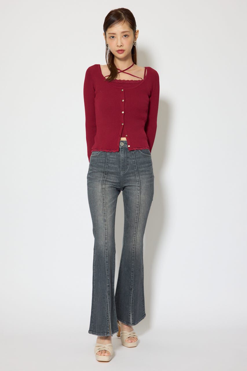 rienda「レースアップハイウエストデニムパンツ」|デニム|