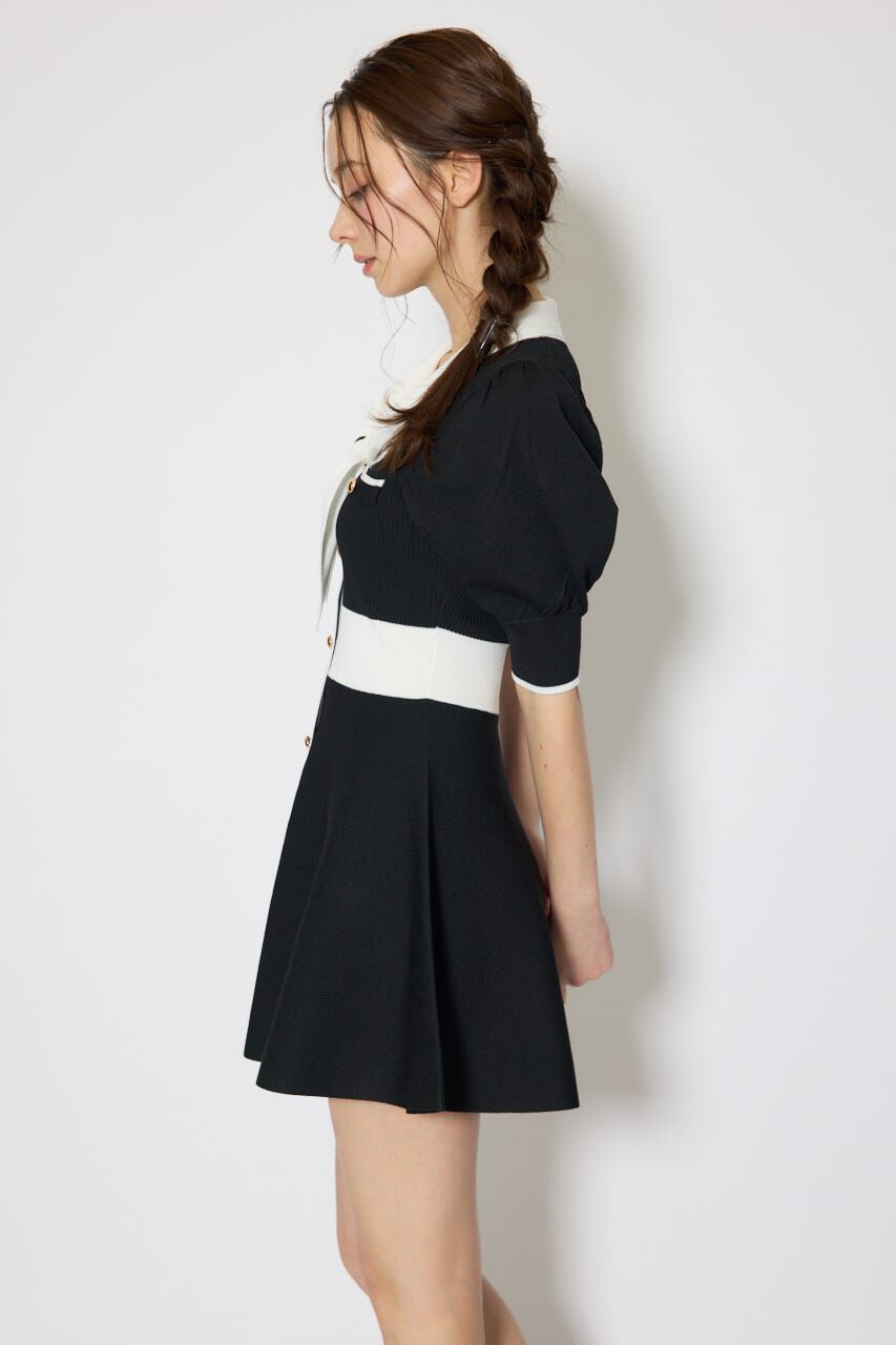 rienda「バイカラーパフスリーブミニニットワンピース」|ワンピース|