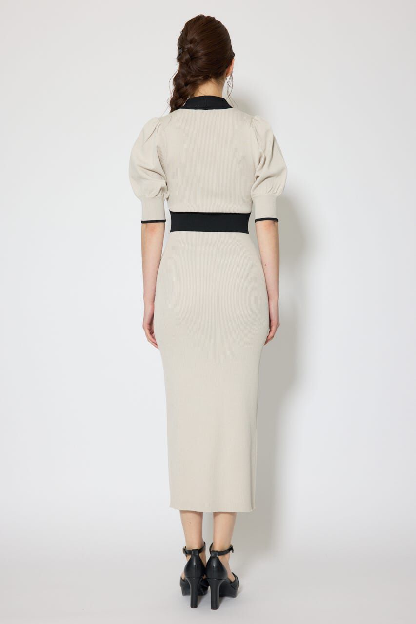 rienda「バイカラーパフスリーブタイトニットワンピース」|ワンピース|