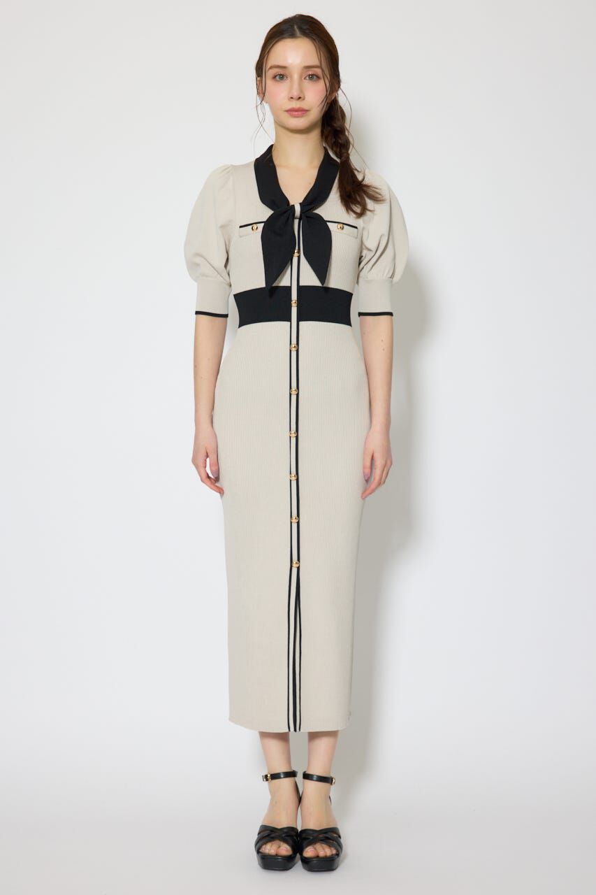 rienda「バイカラーパフスリーブタイトニットワンピース」|ワンピース|