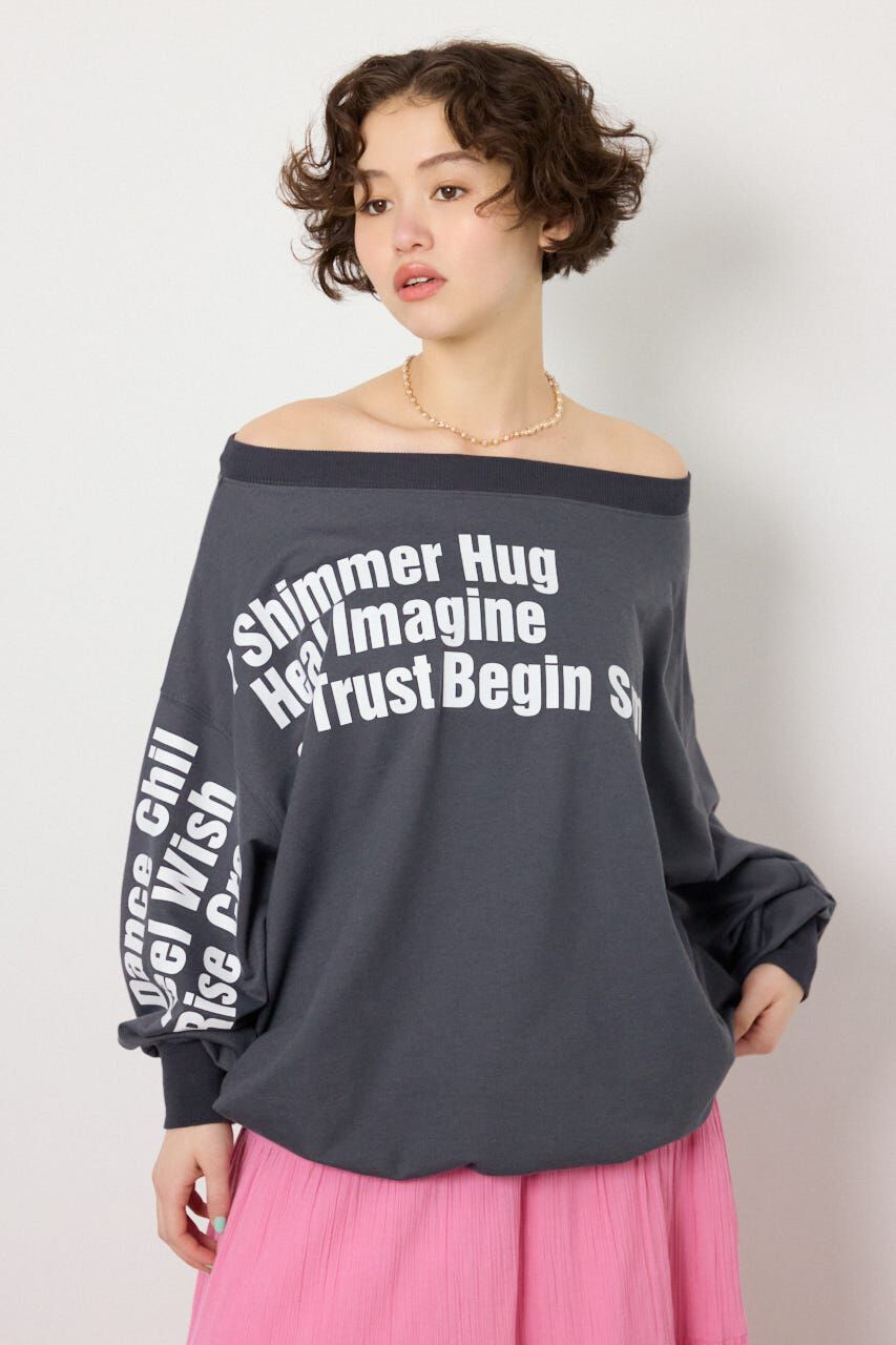 RODEO CROWNS「メッセージオフショルダートップス」|パーカー|C.GRY