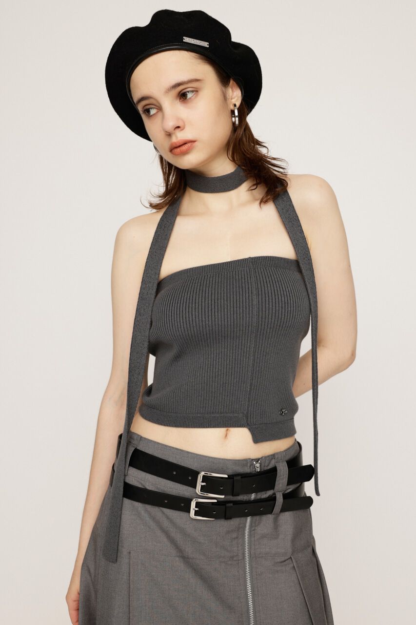 SLY「TIE SET BARE KNIT トップス」|チューブトップ|GRY